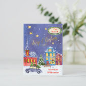 引っ越しましたクリスマスビレッジバジェットハガキ 案内ポストカード (スタンド正面)