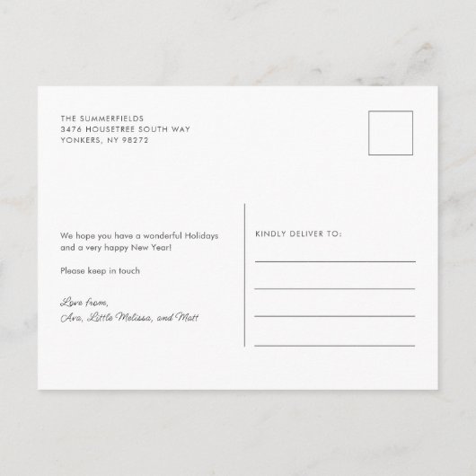 引っ越しましたクリスマスファミリー3枚の写真の移動 案内ポストカード (裏面)