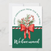 引っ越しましたクリスマスフォトキャンディーケーンレッドボウ 案内状 (正面)