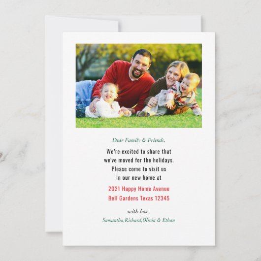 引っ越しましたクリスマスフォトキャンディーケーンレッドボウ 案内状 (裏面)