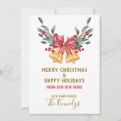 引っ越しましたクリスマスベルズレッドボウホリデーフォト 案内状 (正面)