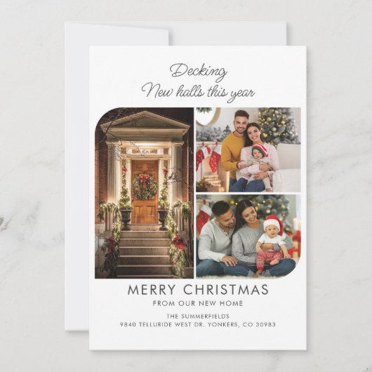 引っ越しましたクリスマスホリデーデッキングホールムービング シーズンカード (正面)