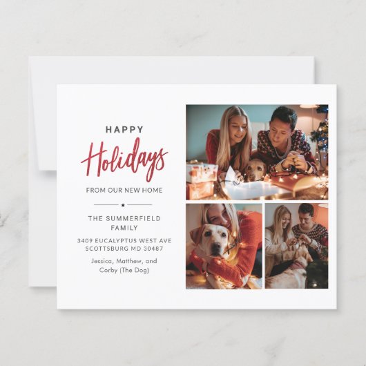 引っ越しましたクリスマスホリデーファミリーフォトカード (正面)