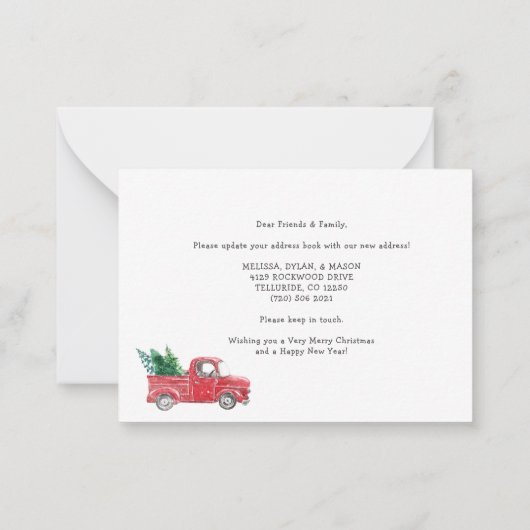 引っ越しましたクリスマスホリデームービング ノートカード (裏面)