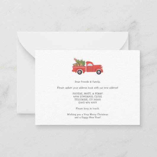 引っ越しましたクリスマスホリデームービング ノートカード (裏面)