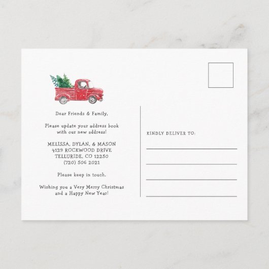 引っ越しましたクリスマスホリデーレッドトラック移動 案内ポストカード (裏面)