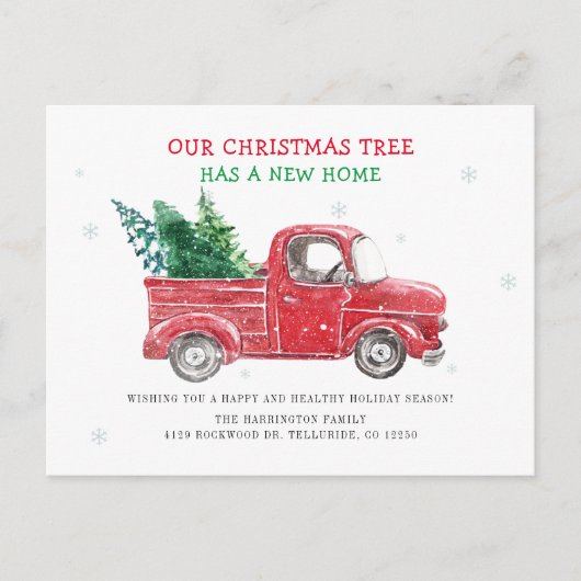 引っ越しましたクリスマスホリデーレッドトラック移動 案内ポストカード (正面)