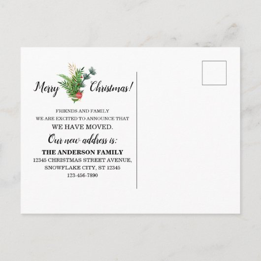 引っ越しましたクリスマスボールオーナメントホリデームービング 案内ポストカード (裏面)