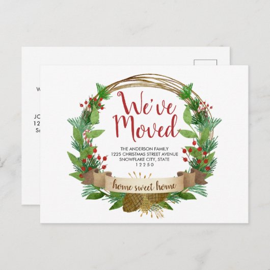 引っ越しましたクリスマスリースアコーンホリデームービング 案内ポストカード (正面/裏面)