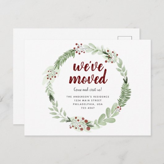 引っ越しましたクリスマスリースシックホリデイ 案内ポストカード (正面/裏面)