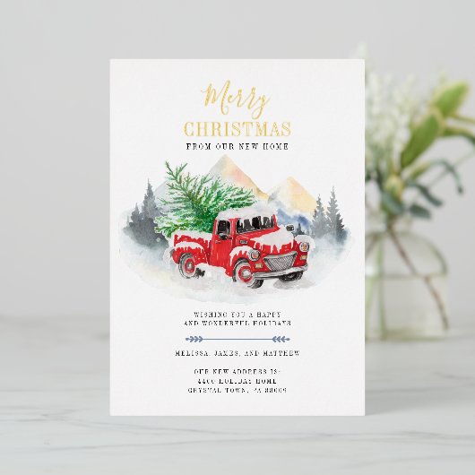 引っ越しましたクリスマス移動金ゴールド 箔シーズンカード (立ち正面)