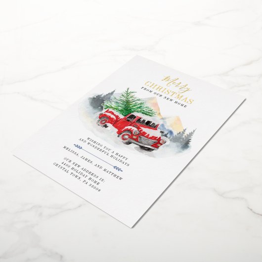 引っ越しましたクリスマス移動金ゴールド 箔シーズンカード (回転した状態)