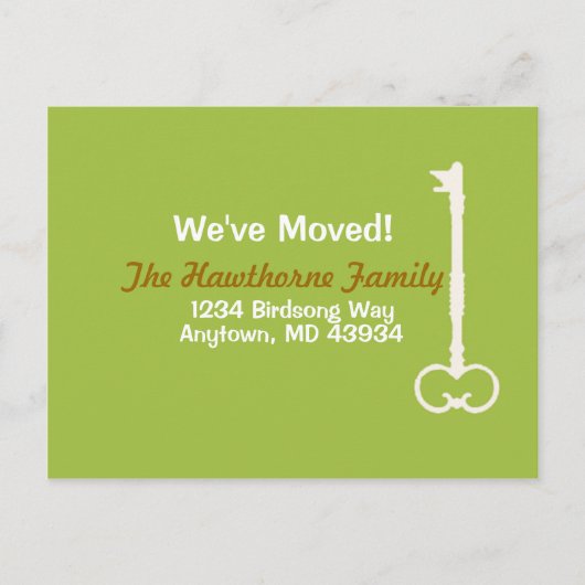 引っ越しましたグリーンとホワイト 案内ポストカード (正面)
