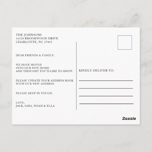 引っ越しましたグリーンウォーターカラードアの発表 ポストカード (裏面)