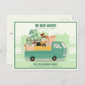 引っ越しましたグリーントラックが道路上を移動 案内ポストカード (正面/裏面)