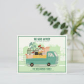 引っ越しましたグリーントラックが道路上を移動 案内ポストカード (スタンド正面)