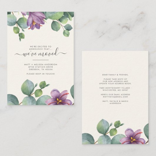 引っ越しましたグリーンユーカリフローラ移動 ノートカード (正面/裏面)