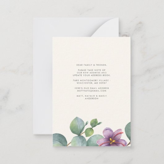 引っ越しましたグリーンユーカリフローラ移動 ノートカード (裏面)