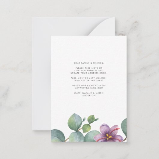 引っ越しましたグリーンユーカリ住所の変更 ノートカード (裏面)