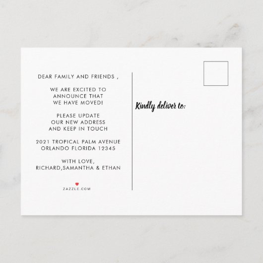 引っ越しましたコースタルパームツリー写真の移動 案内ポストカード (裏面)