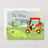 引っ越しましたゴルフカートの緑の定年の移動 案内状 (正面/裏面)