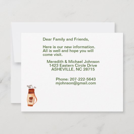 引っ越しましたゴルフカート緑の予算の移動 案内状 (裏面)