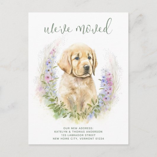 引っ越しましたゴールデンレトリバーパピードッグ移動 案内ポストカード (正面)