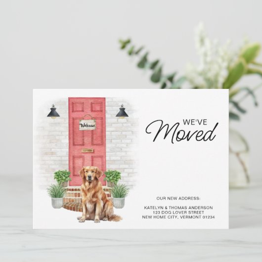 引っ越しましたゴールデンレトリバー赤いドアドッグ移動 案内状 (スタンド正面)