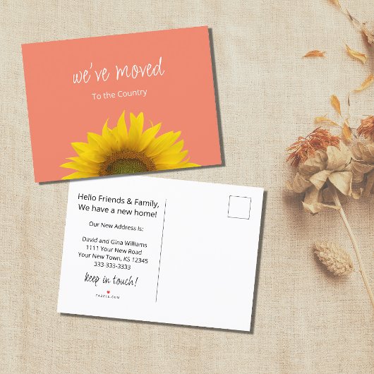 引っ越しましたサンフラワーニューホームピーチムービング 案内ポストカード