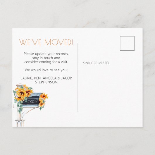 引っ越しましたサンフラワーユーカリプタス 案内ポストカード (裏面)