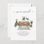 引っ越しましたシックなリビングルームの移動告知 ポストカード (正面/裏面)