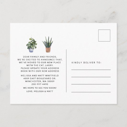 引っ越しましたシックなリビングルームの移動告知 ポストカード (裏面)