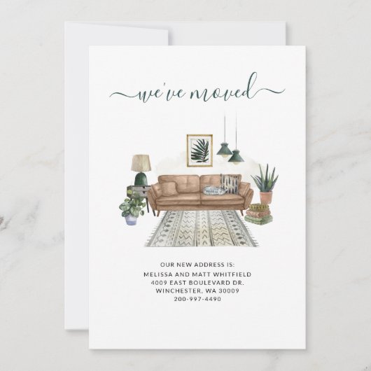 引っ越しましたシックなリビングルーム移動 案内状 (正面)