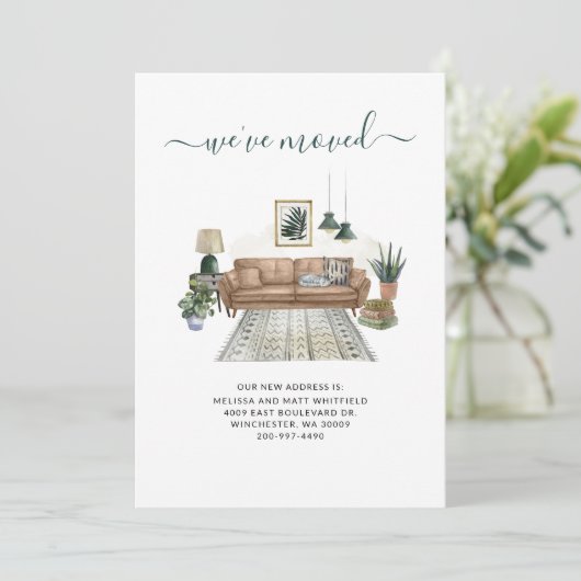 引っ越しましたシックなリビングルーム移動 案内状 (スタンド正面)