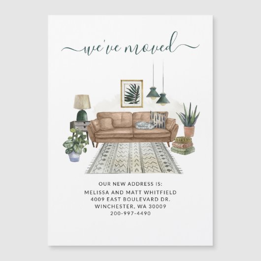 引っ越しましたシックな新しいアドレスの移動告知 マグネット招待状 (正面)