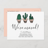 引っ越しましたシンプルかわいいグリーンピンクサボテン移動 案内ポストカード (正面/裏面)