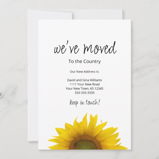 引っ越しましたシンプルヒマワリ移動 案内状 (正面)
