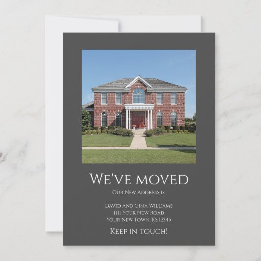 引っ越しましたシンプルフォトグレー移動 案内状 (正面)