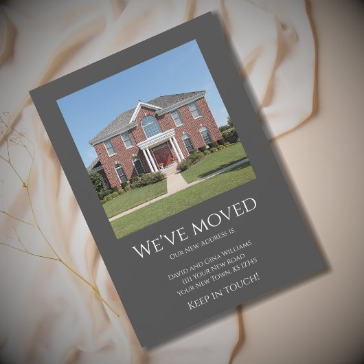 引っ越しましたシンプルフォトグレー移動 案内状