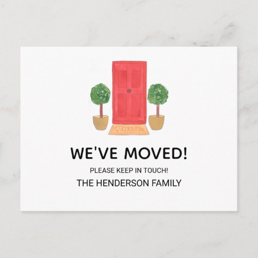 引っ越しましたシンプルレッドドア 案内ポストカード (正面)