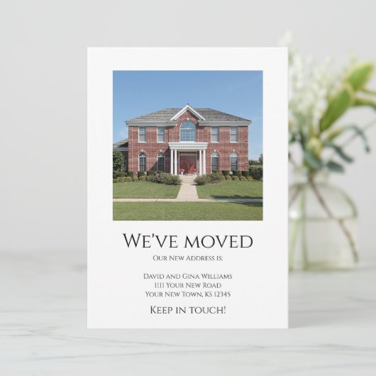 引っ越しましたシンプル写真ニューホームムービング 案内状 (スタンド正面)