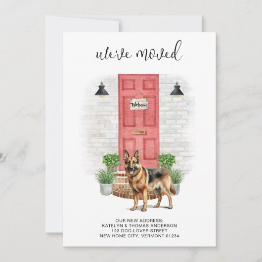 引っ越しましたジャーマンシェパードレッドドアドッグムービング 案内状 (正面)