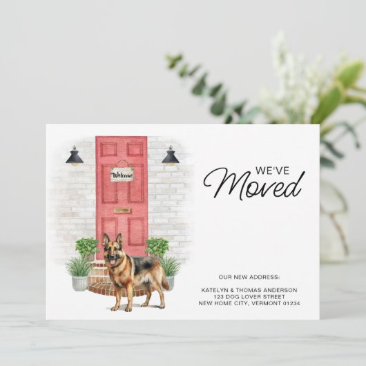 引っ越しましたジャーマンシェパードレッドドアドッグムービング 案内状 (スタンド正面)