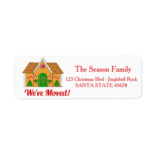 引っ越しましたジンジャーブレッドハウスクリスマスラベル ラベル (正面)