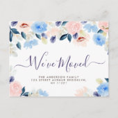 引っ越しましたスクリプトブルーパステルフローラニューホーム ポストカード (正面)