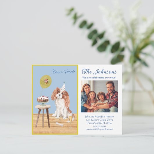 引っ越しましたスパニエル犬家族写真予算 案内状 (スタンド正面)