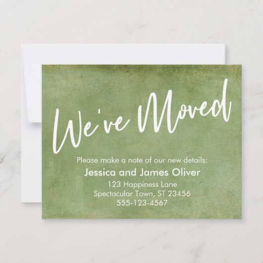 引っ越しましたタイポグラフィのグリーングランジ発表 招待状 (正面)