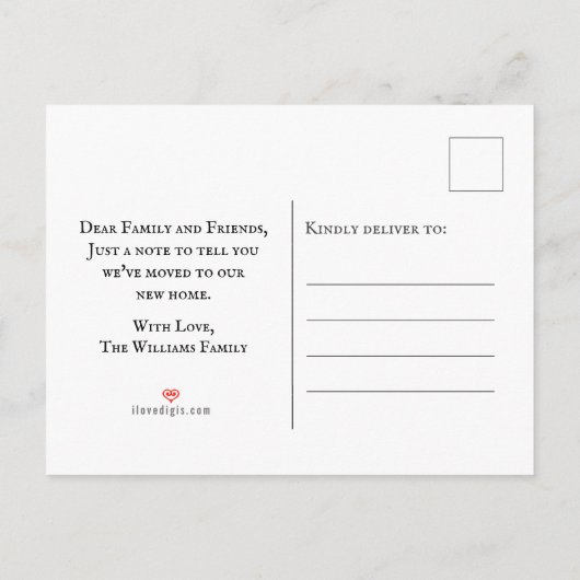 引っ越しましたタイポグラフィの新しいアドレス 案内ポストカード (裏面)