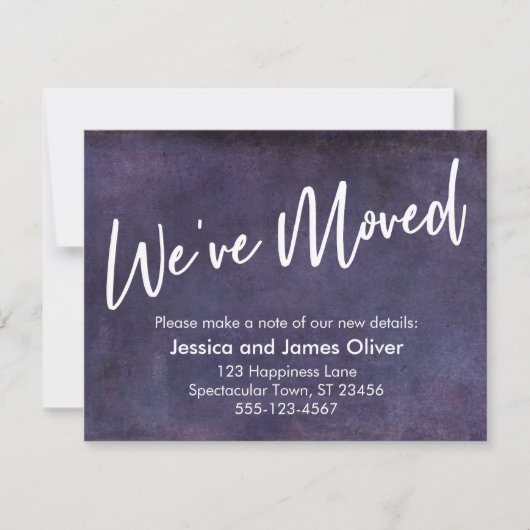 引っ越しましたタイポグラフィパープルグランジ発表 招待状 (正面)