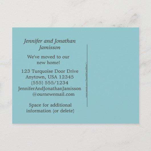 引っ越しましたターコイズドアショベル新しいアドレスカード 案内ポストカード (裏面)